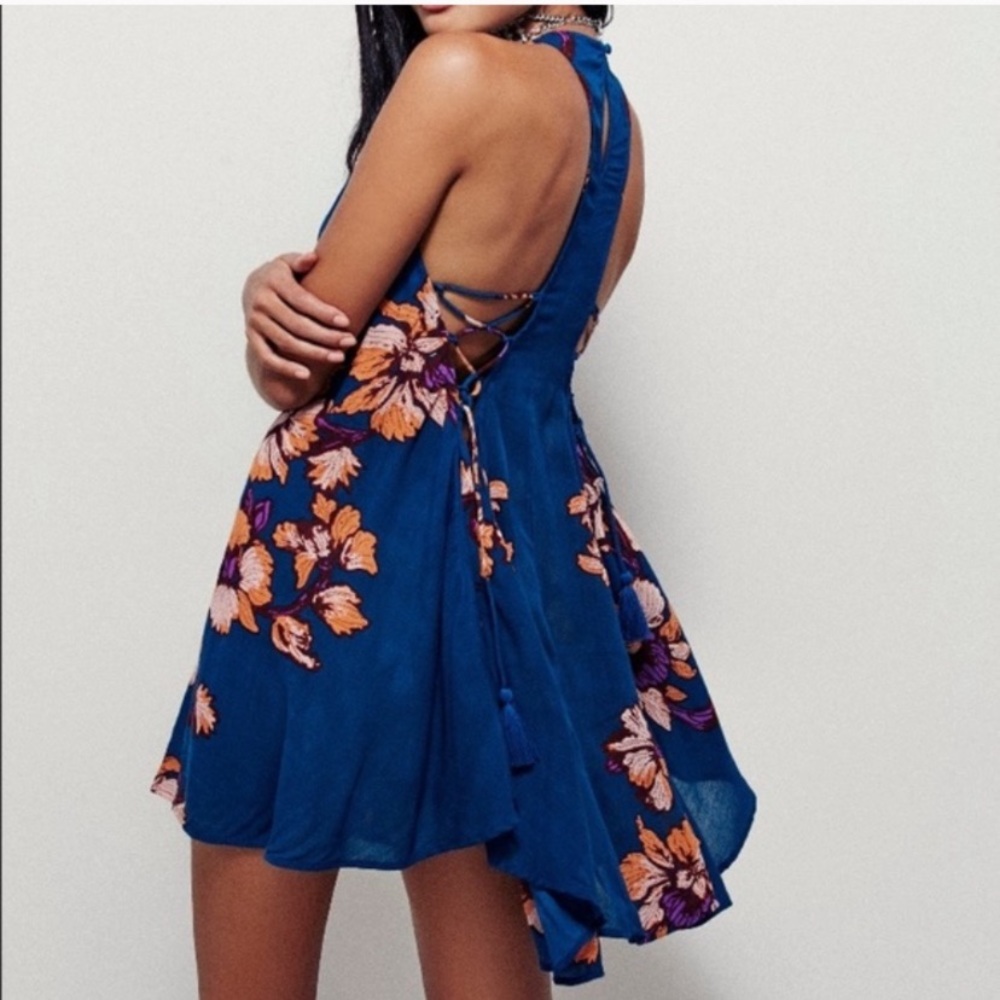Free People Paint the Sun Floral Slip Dress Blue